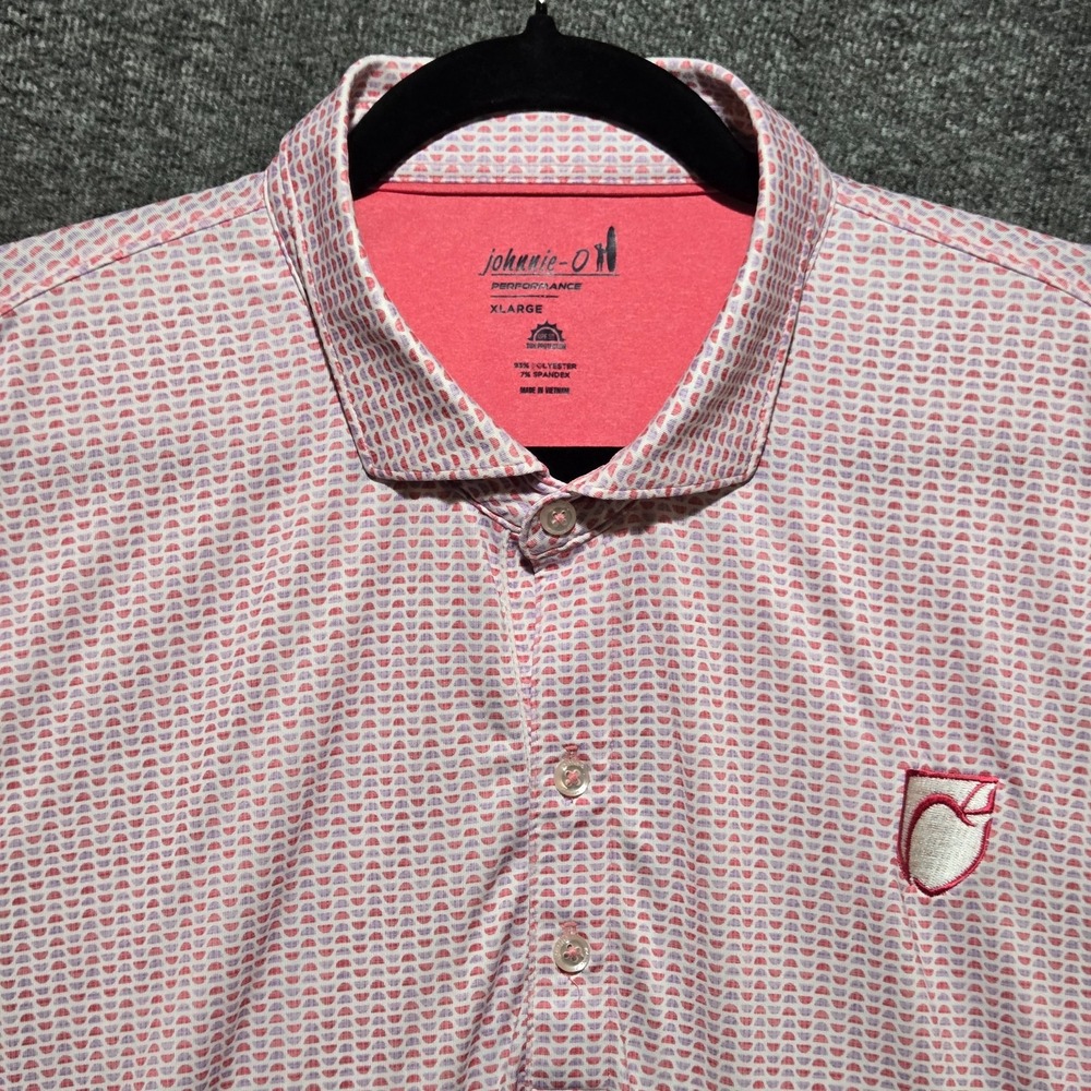 Johnnie-O Mens Shirt XL Pink Performance Golf Geometric Stretch Short Sleeve